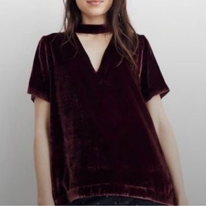 Madewell // chocolate velvet v-neck choker top XXS